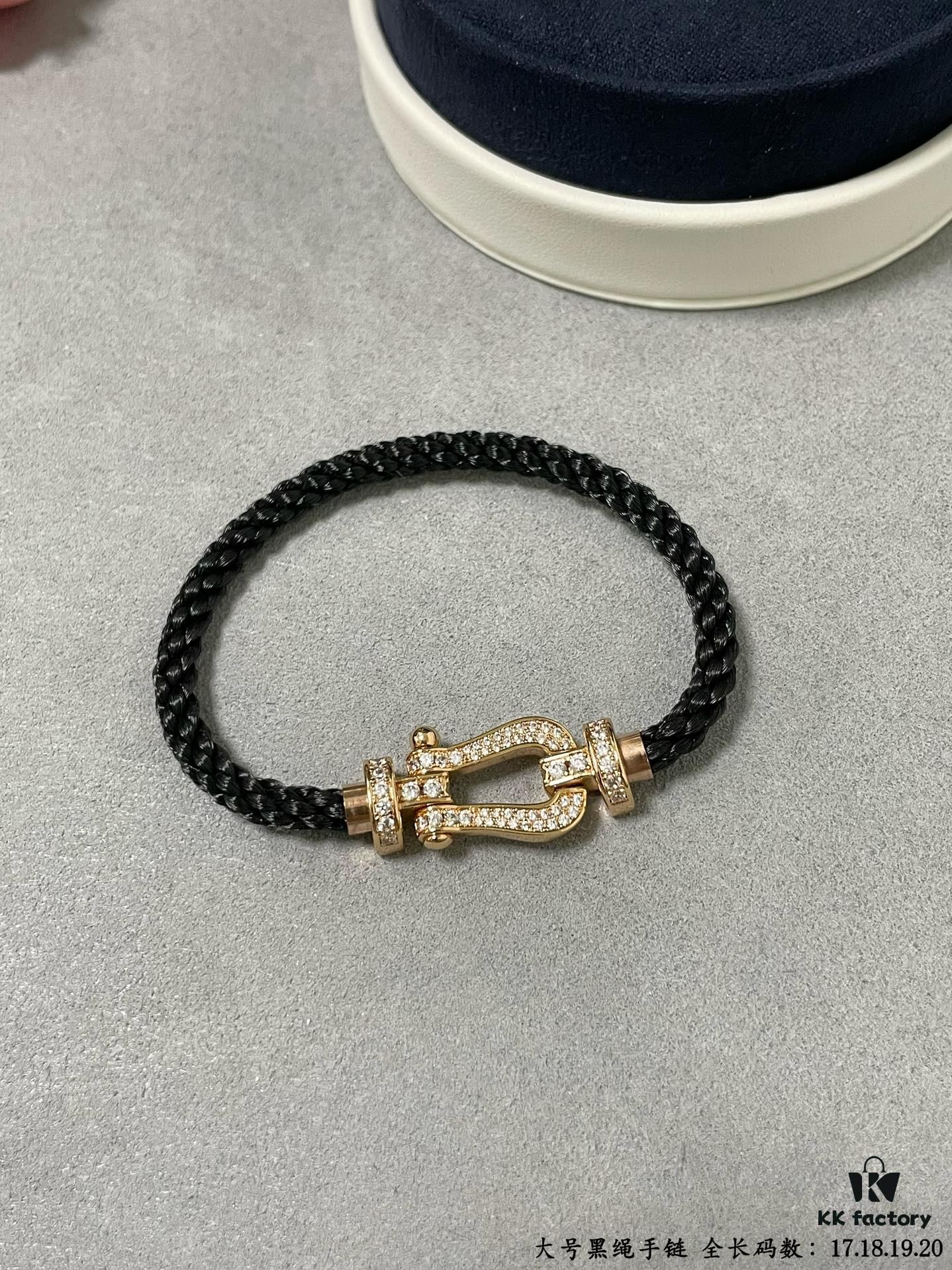 Fred Large Black Cord Bracelet - Luxury Fashion Elegant Design, High-End Customized, Thickened 18K Gold Plated Craftsmanship, Precision Micro-Pave, Must-Have Item for Influencers and Style Enthusiasts