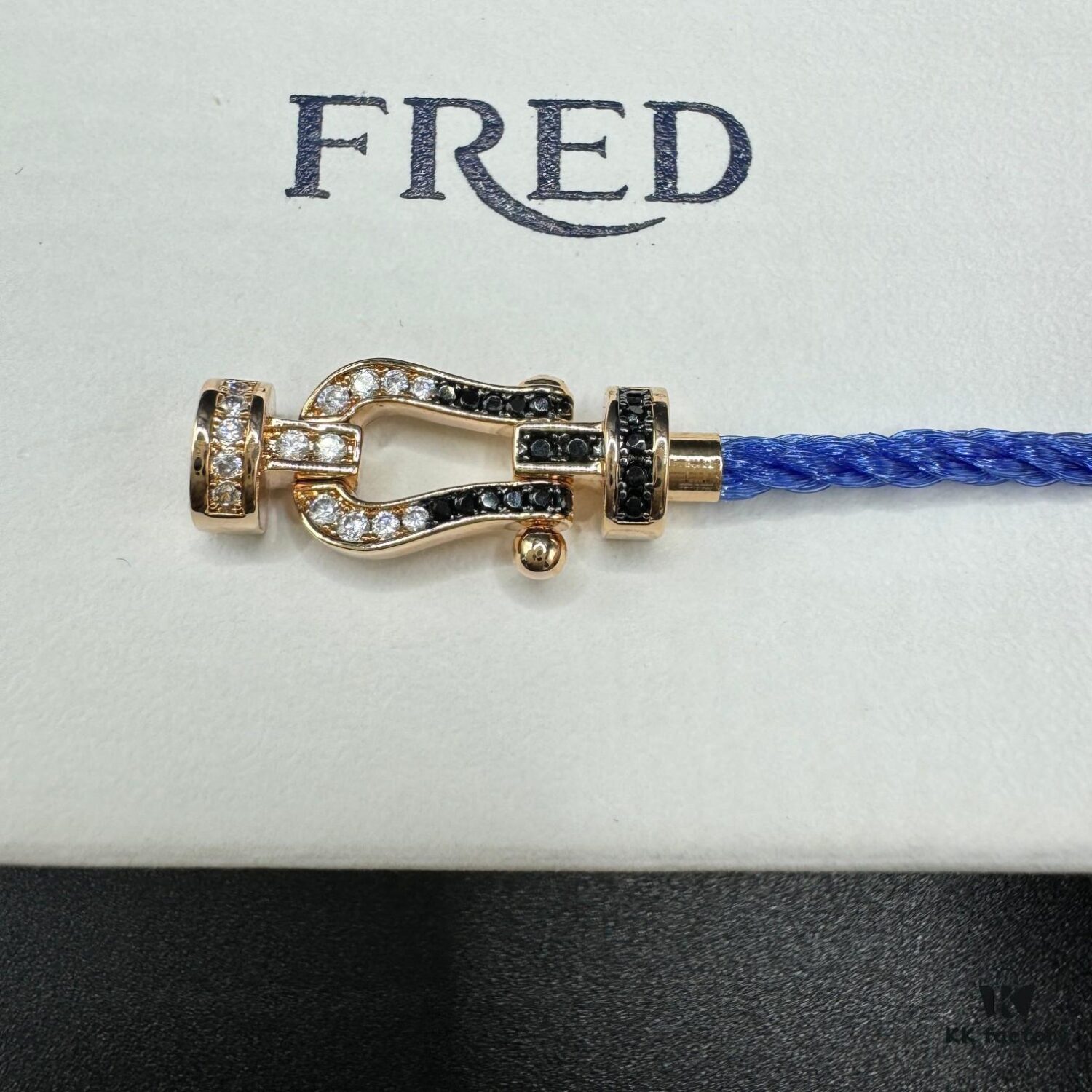 FRED Force 10 Bracelet in Medium Rose Gold with Black and White Gemstones, Steel Cable Design