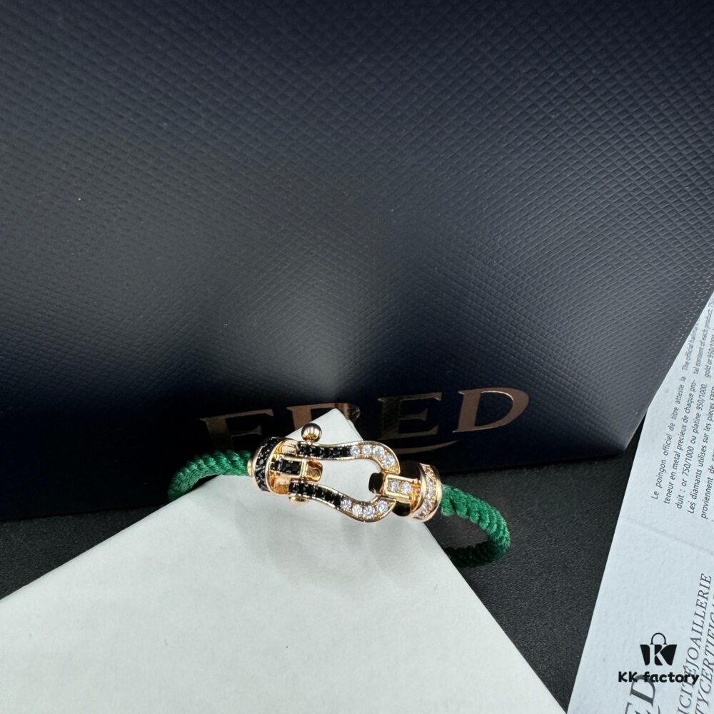 FRED Force 10 Bracelet in Rose Gold with Black and White Gemstones – Medium Size, Steel Cord Design