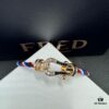 FRED Force 10 Bracelet in Rose Gold, Medium Size with Black and White Gemstones, Steel Cord Design