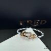 FRED Force 10 Bracelet in Rose Gold, Medium Size with Black and White Gemstones, Steel Cord Design