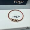 FRED Force 10 Bracelet in Rose Gold, Medium Size with Ruby Cabochon and Steel Cable