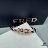 FRED Force 10 Bracelet in Rose Gold with Ruby Cabochon, Medium Size, Steel Cable Design