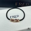 FRED Force 10 Bracelet in Rose Gold, Medium Size with Ruby Cabochon and Steel Cable