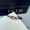 FRED Force 10 Bracelet in Rose Gold with Ruby, Medium Size, Red Gemstone Slide Buckle, Steel Cable Design