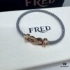 FRED Force 10 Bracelet in Rose Gold with Ruby, Medium Size, Red Sapphire Cabochon, Steel Cable Design