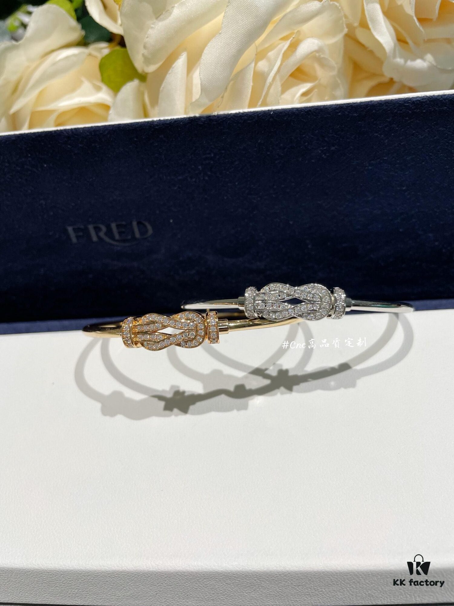 FRE*D Full Diamond Infinity Buckle Rigid Tube Bracelet, CNC Precision Carved, Hollow Tube Lightweight Design