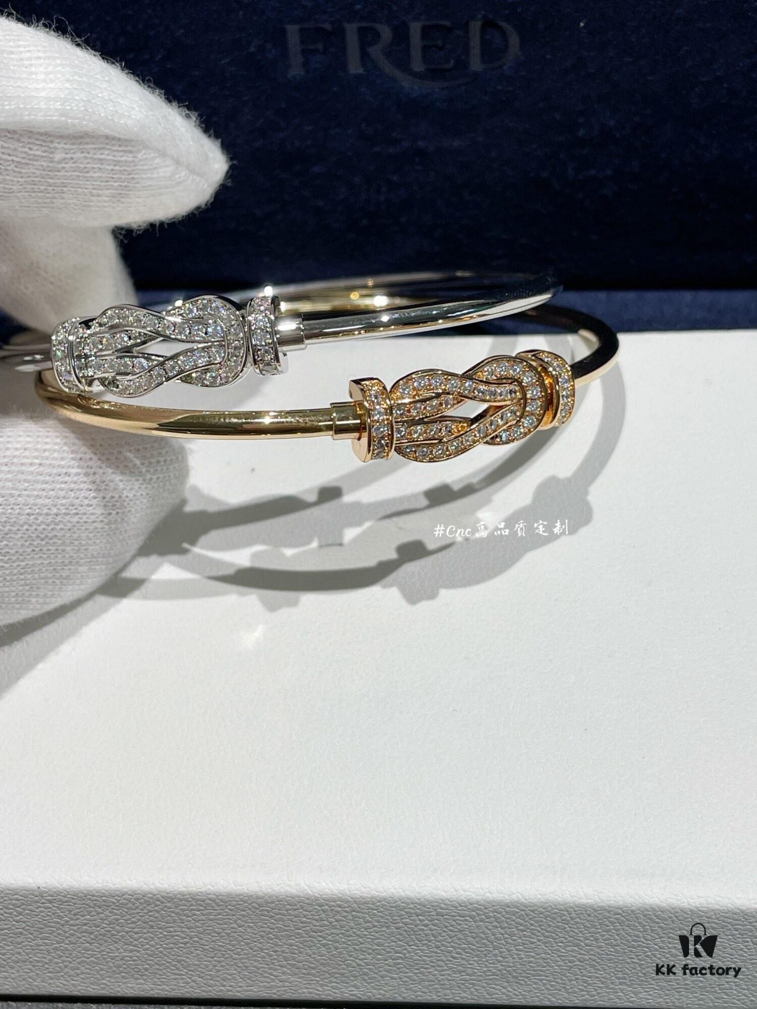 FRE*D Full Diamond Infinity Buckle Rigid Tube Bracelet, CNC Precision Carved, Hollow Tube Lightweight Design