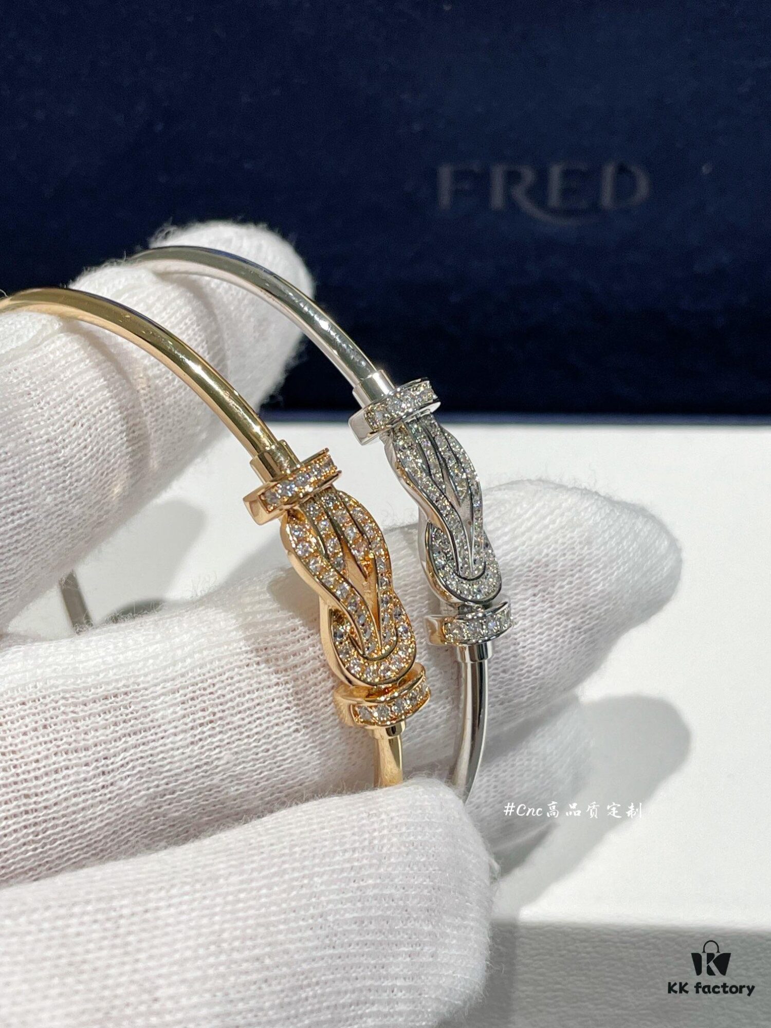 FRE*D Full Diamond Infinity Buckle Rigid Tube Bracelet, CNC Precision Carved, Hollow Tube Lightweight Design