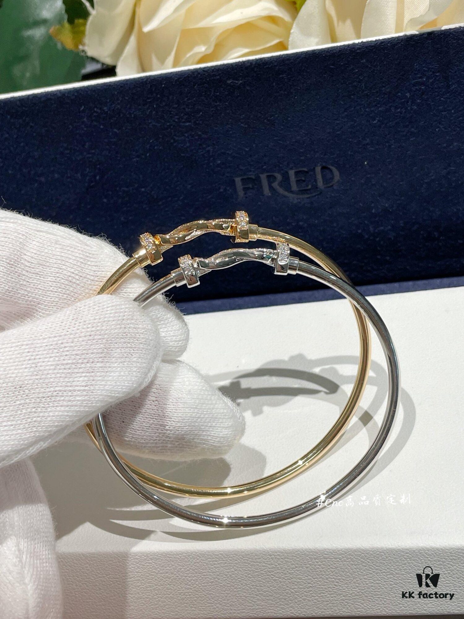 FRE*D Full Diamond Infinity Buckle Rigid Tube Bracelet, CNC Precision Carved, Hollow Tube Lightweight Design