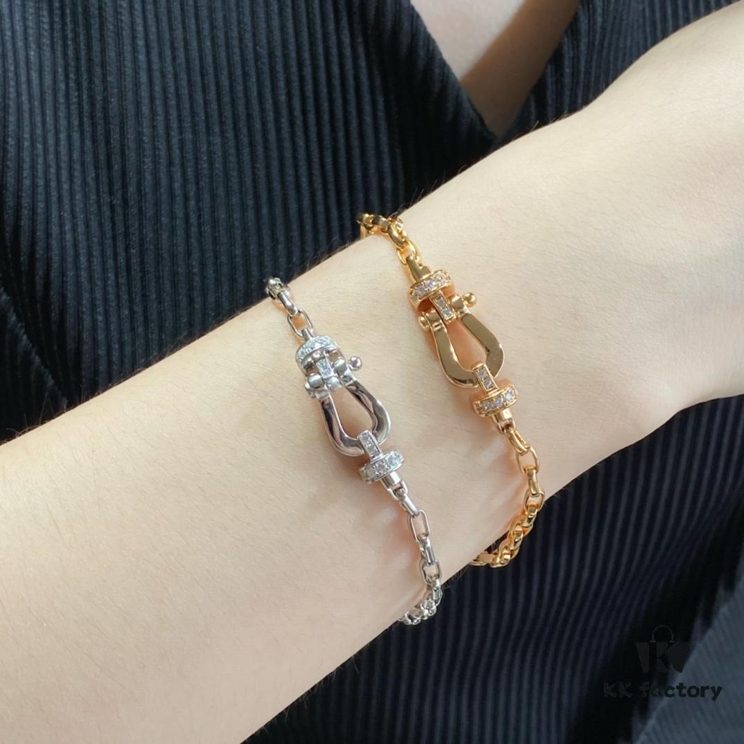 New Arrival ❤️ Fred Style Small Half-Diamond Horseshoe Link Chain Bracelet – Luxury Fashion Exquisite Design