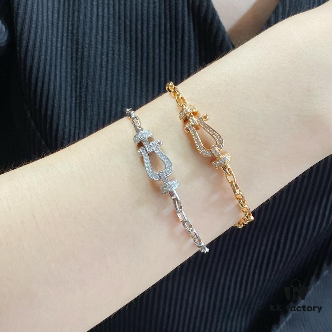 New Arrival Fred-inspired Small Full Diamond Horseshoe Charm Chain Bracelet – Luxury Fashion Elegant High-end Custom Design, Thickened 18K Gold Plated, Precision Micro-Inlay, Must-have for Trendsetters and Influencers