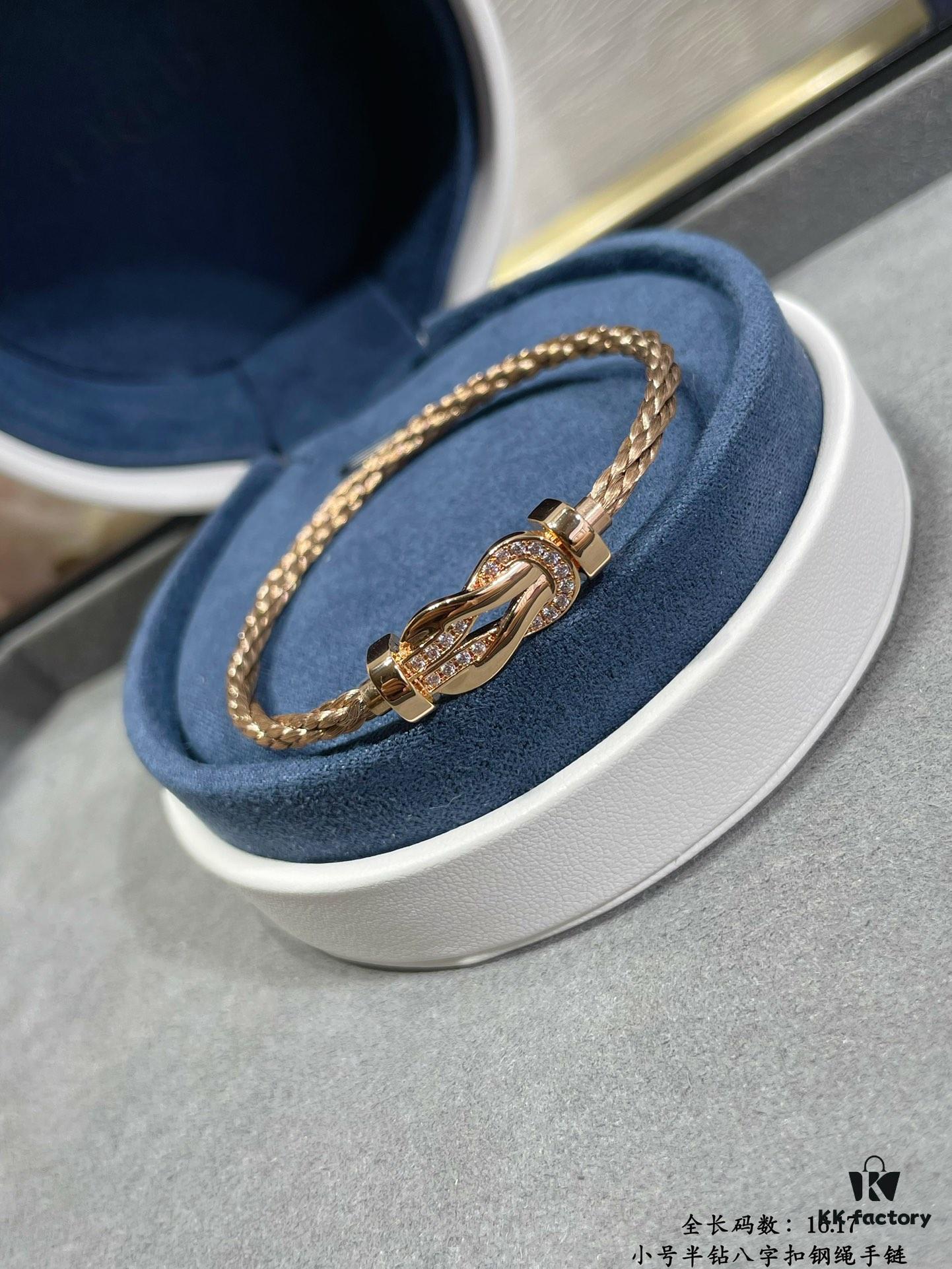 Fred-style Small Half-Diamond Infinity Clasp Steel Rope Bracelet - Luxury Fashion Elegant High-End Custom Design, Thickened 18K Gold Plated Craftsmanship, Precision Micro-Set, Must-Have Accessory for Influencers and Trendsetters