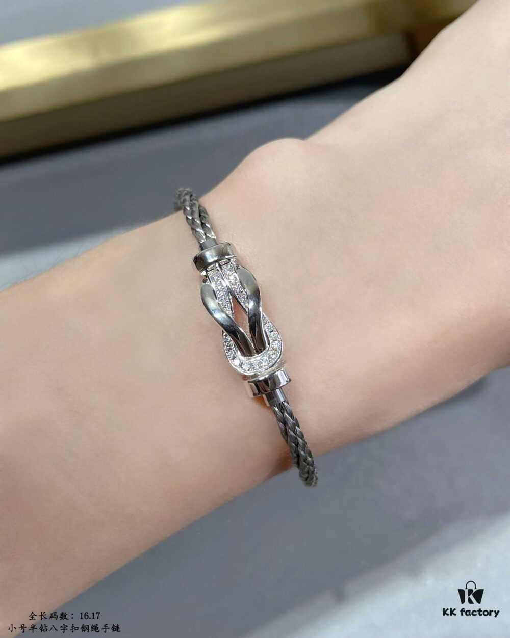 Fred-style Small Half-Diamond Infinity Clasp Steel Rope Bracelet - Luxury Fashion Elegant High-End Custom Design, Thickened 18K Gold Plated Craftsmanship, Precision Micro-Set, Must-Have Accessory for Influencers and Trendsetters