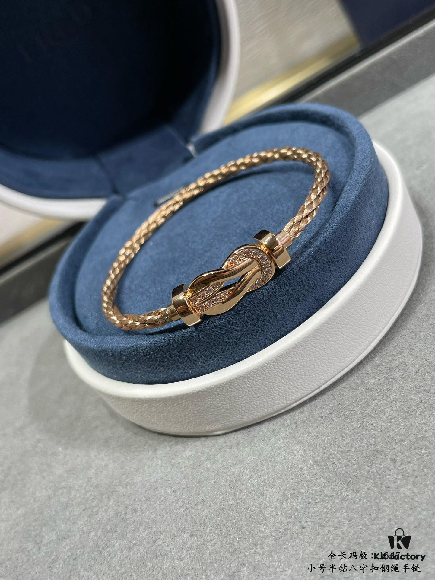 Fred-style Small Half-Diamond Infinity Clasp Steel Rope Bracelet - Luxury Fashion Elegant High-End Custom Design, Thickened 18K Gold Plated Craftsmanship, Precision Micro-Set, Must-Have Accessory for Influencers and Trendsetters