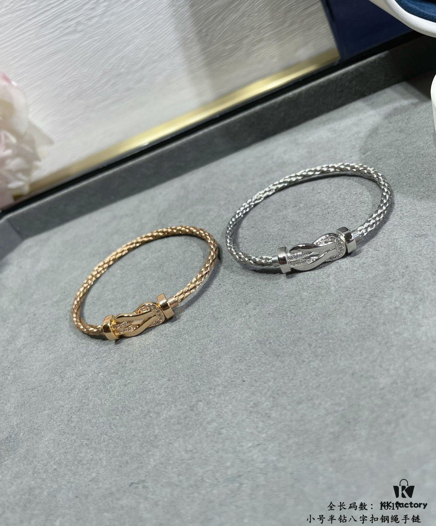 Fred-style Small Half-Diamond Infinity Clasp Steel Rope Bracelet - Luxury Fashion Elegant High-End Custom Design, Thickened 18K Gold Plated Craftsmanship, Precision Micro-Set, Must-Have Accessory for Influencers and Trendsetters