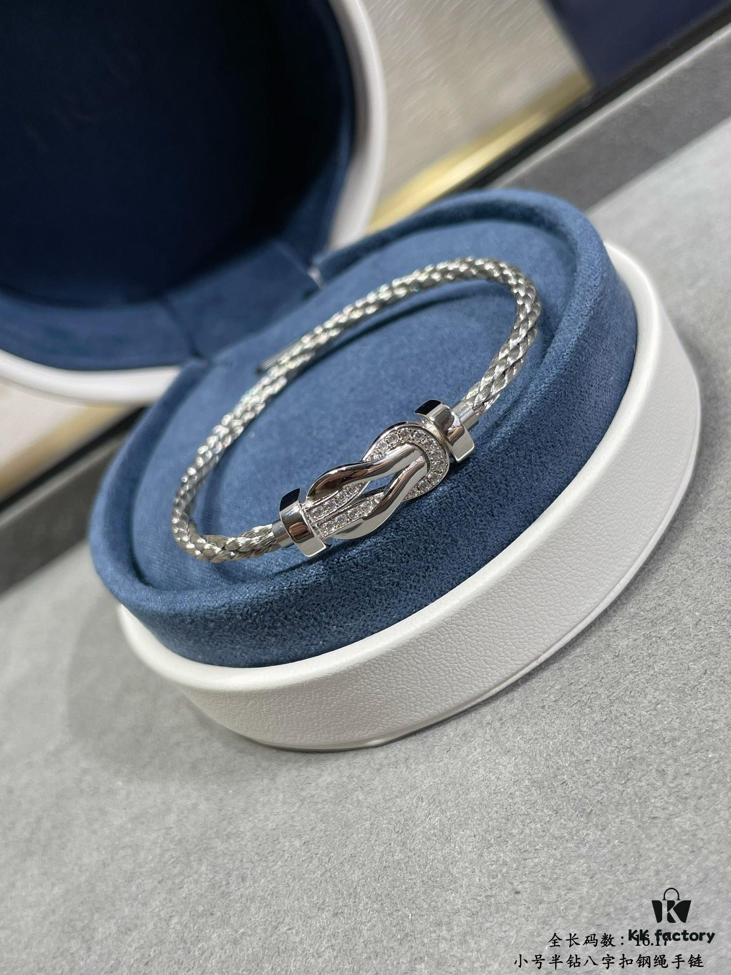 Fred-style Small Half-Diamond Infinity Clasp Steel Rope Bracelet - Luxury Fashion Elegant High-End Custom Design, Thickened 18K Gold Plated Craftsmanship, Precision Micro-Set, Must-Have Accessory for Influencers and Trendsetters