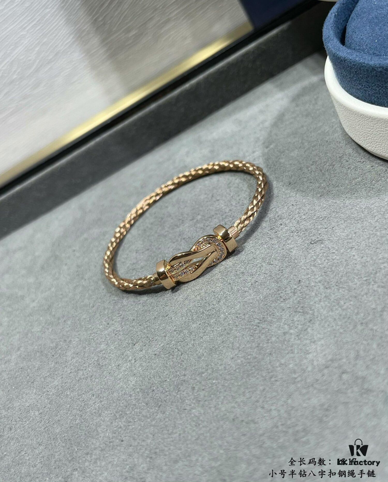 Fred-style Small Half-Diamond Infinity Clasp Steel Rope Bracelet - Luxury Fashion Elegant High-End Custom Design, Thickened 18K Gold Plated Craftsmanship, Precision Micro-Set, Must-Have Accessory for Influencers and Trendsetters