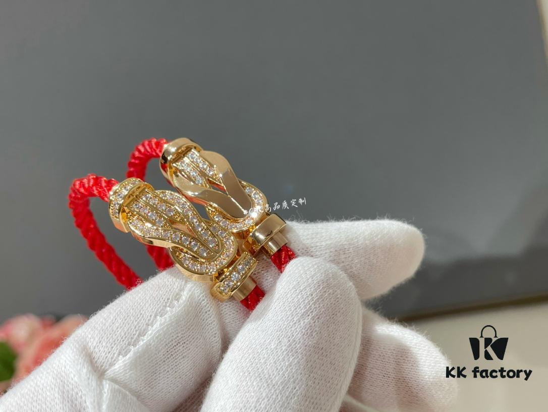 Rose Gold Fred Infinity Buckle Half Diamond Full Diamond Red Bracelet, Fully Polished Logo