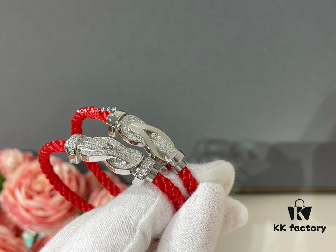 Fred Alphabeads Half Diamond Full Diamond Red Bracelet, Logo Fully Polished from All Angles