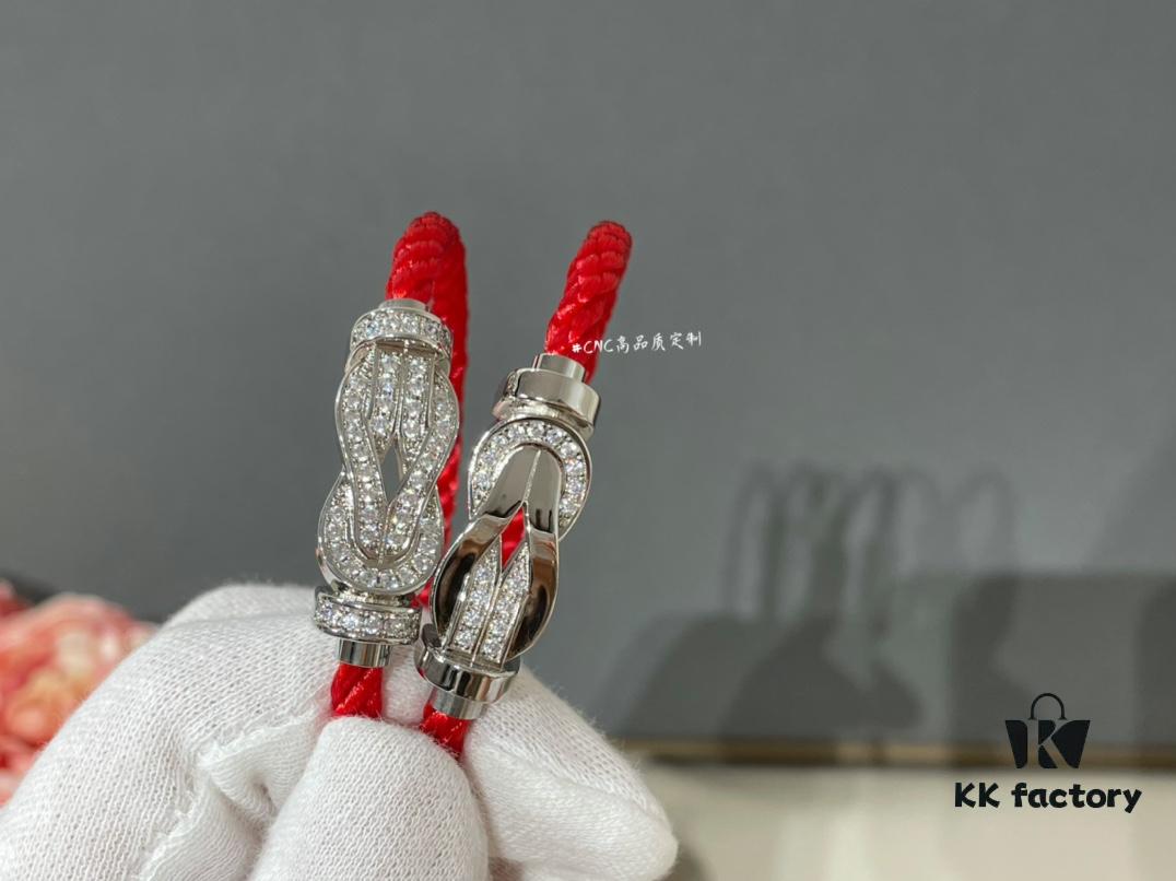 Fred Alphabeads Half Diamond Full Diamond Red Bracelet, Logo Fully Polished from All Angles