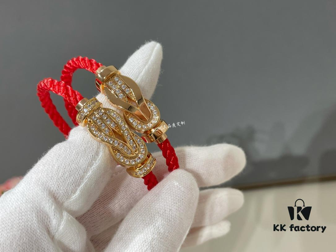 Rose Gold Fred Infinity Buckle Half Diamond Full Diamond Red Bracelet, Fully Polished Logo