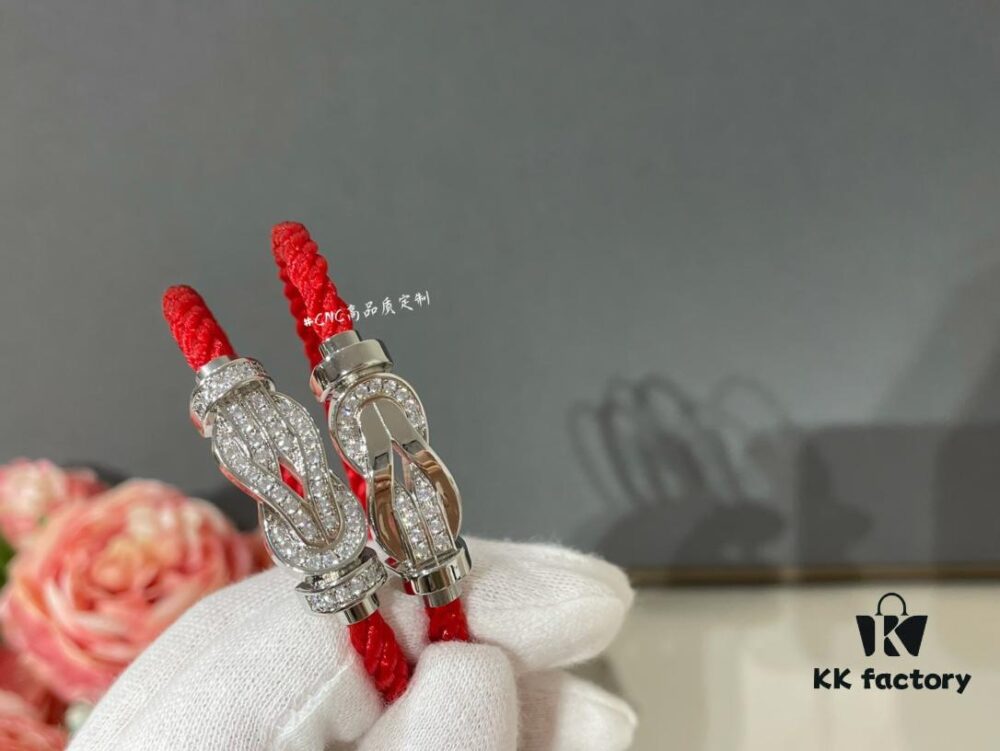 Fred Alphabeads Half Diamond Full Diamond Red Bracelet, Logo Fully Polished from All Angles