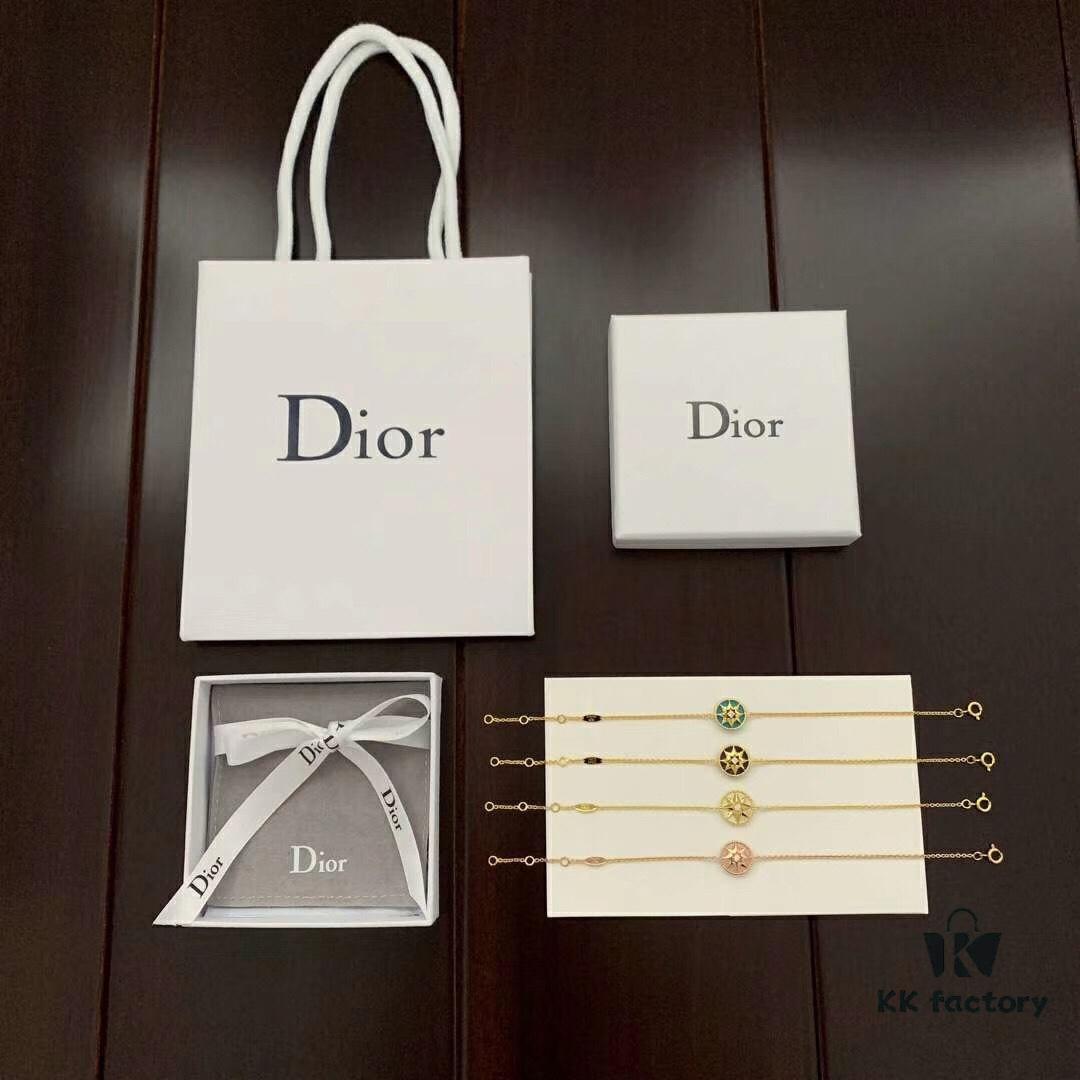 D!or Compass Bracelet - Rose des Vents Collection, 18K Real Gold Plated with Diamond and Silver Base, Featuring Turquoise, Lapis Lazuli, White Shell, and Pink Crystal Options