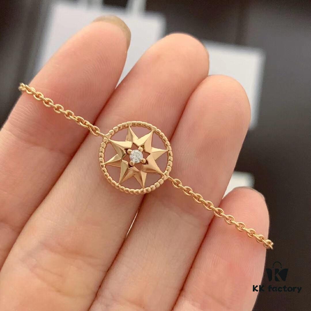 D!or Compass Bracelet - Rose des Vents Collection, 18K Real Gold Plated with Diamond and Silver Base, Featuring Turquoise, Lapis Lazuli, White Shell, and Pink Crystal Options