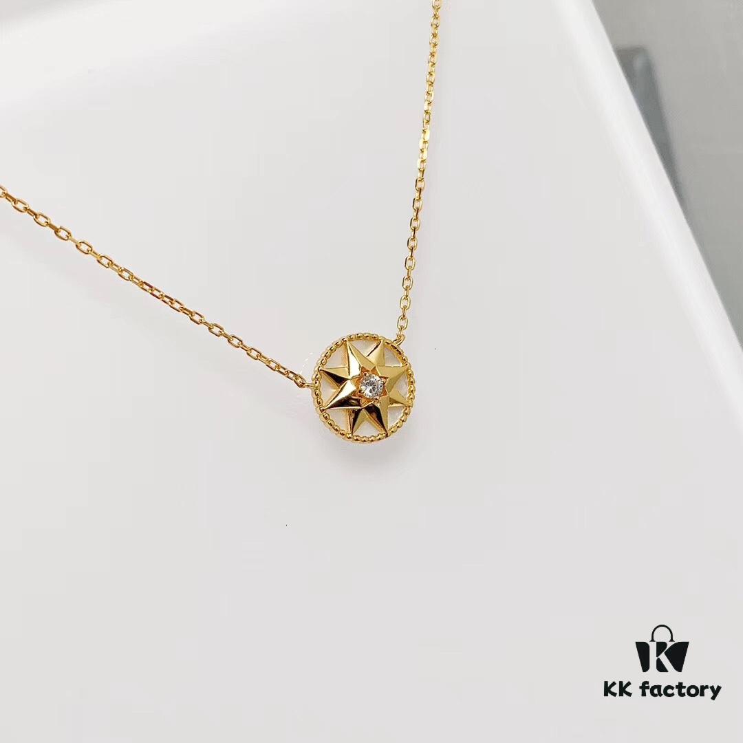 Dior Classic Lucky Star Eight-Pointed Compass Necklace, Exquisitely Crafted in Sterling Silver with Genuine Gold Plating and Zirconia