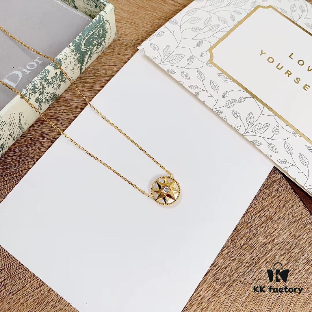 Dior Classic Lucky Star Eight-Pointed Compass Necklace, Exquisitely Crafted in Sterling Silver with Genuine Gold Plating and Zirconia