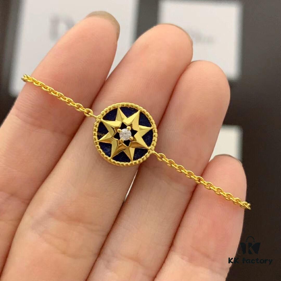 D!or Compass Bracelet - Rose des Vents Collection, 18K Real Gold Plated with Diamond and Silver Base, Featuring Turquoise, Lapis Lazuli, White Shell, and Pink Crystal Options