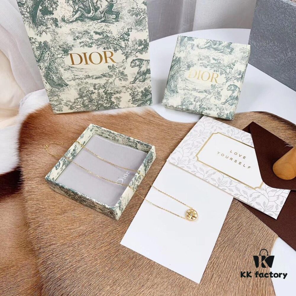 Dior Classic Lucky Star Eight-Pointed Compass Necklace, Exquisitely Crafted in Sterling Silver with Genuine Gold Plating and Zirconia