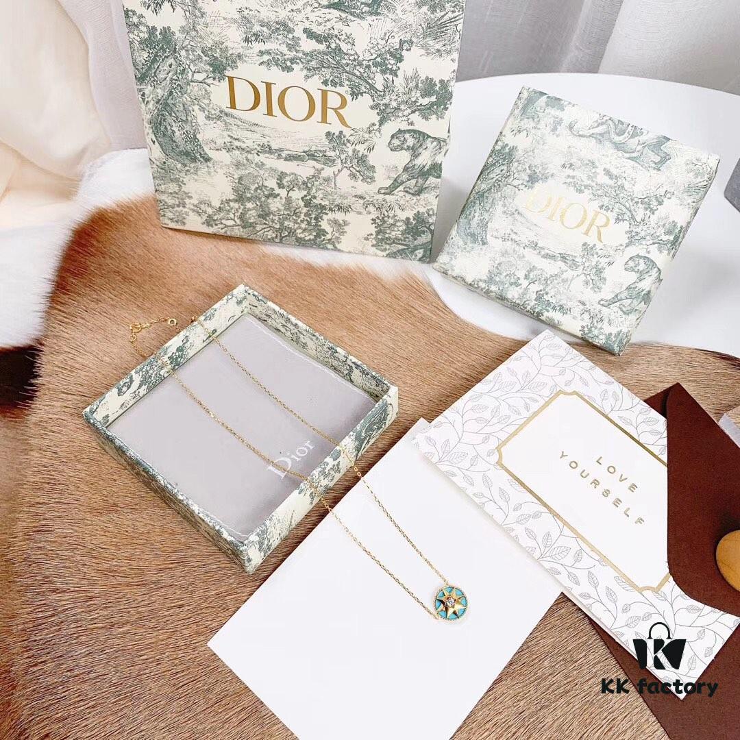 Dior Classic Lucky Star Eight-Pointed Compass Necklace, Exquisitely Crafted in Sterling Silver with Genuine Gold Plating and Zirconia