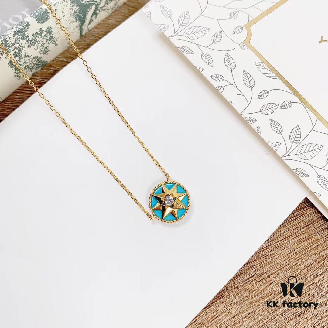 Dior Classic Lucky Star Eight-Pointed Compass Necklace, Exquisitely Crafted in Sterling Silver with Genuine Gold Plating and Zirconia