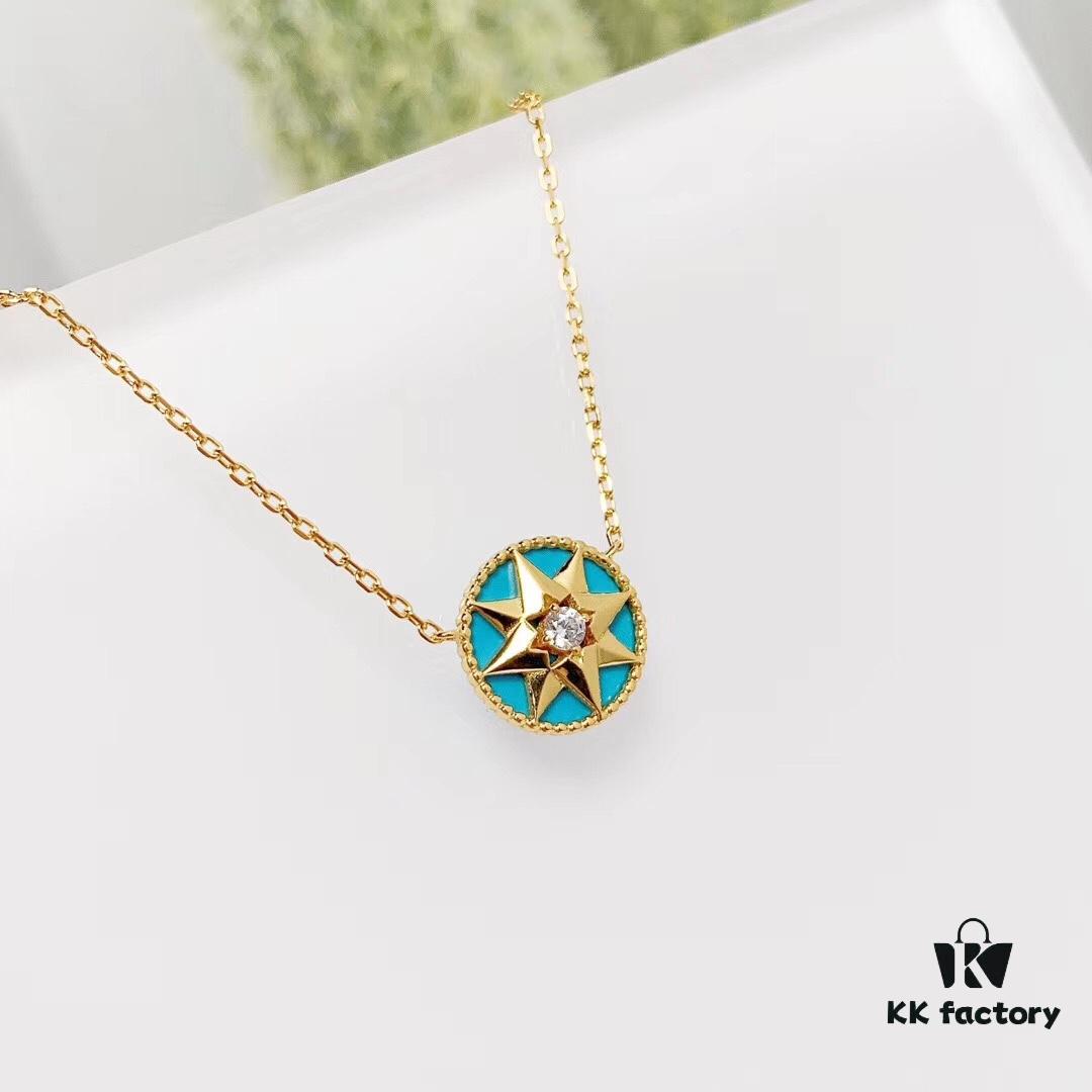 Dior Classic Lucky Star Eight-Pointed Compass Necklace, Exquisitely Crafted in Sterling Silver with Genuine Gold Plating and Zirconia