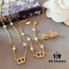 Dior【CD Necklace + Bracelet + Stud Earrings】Set (with Original Packaging, Free Shipping)