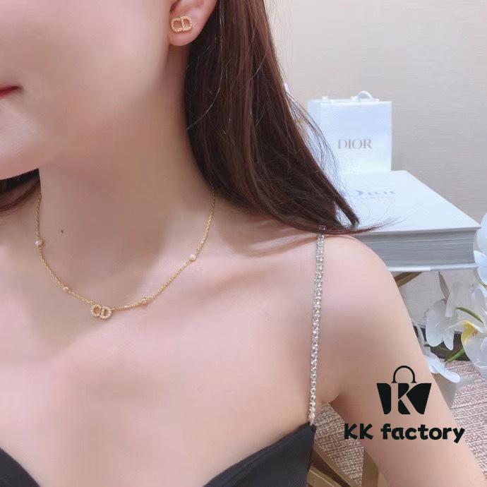 Dior【CD Necklace + Bracelet + Stud Earrings】Set (with Original Packaging, Free Shipping)