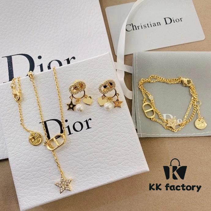 Dior Christmas Set: Necklace, Bracelet, and Stud Earrings (Original Packaging, Free Shipping)