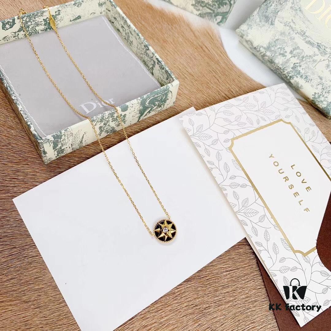 Dior Limited Edition Compass Necklace (Onyx) (Sterling Silver with Gold Plating)