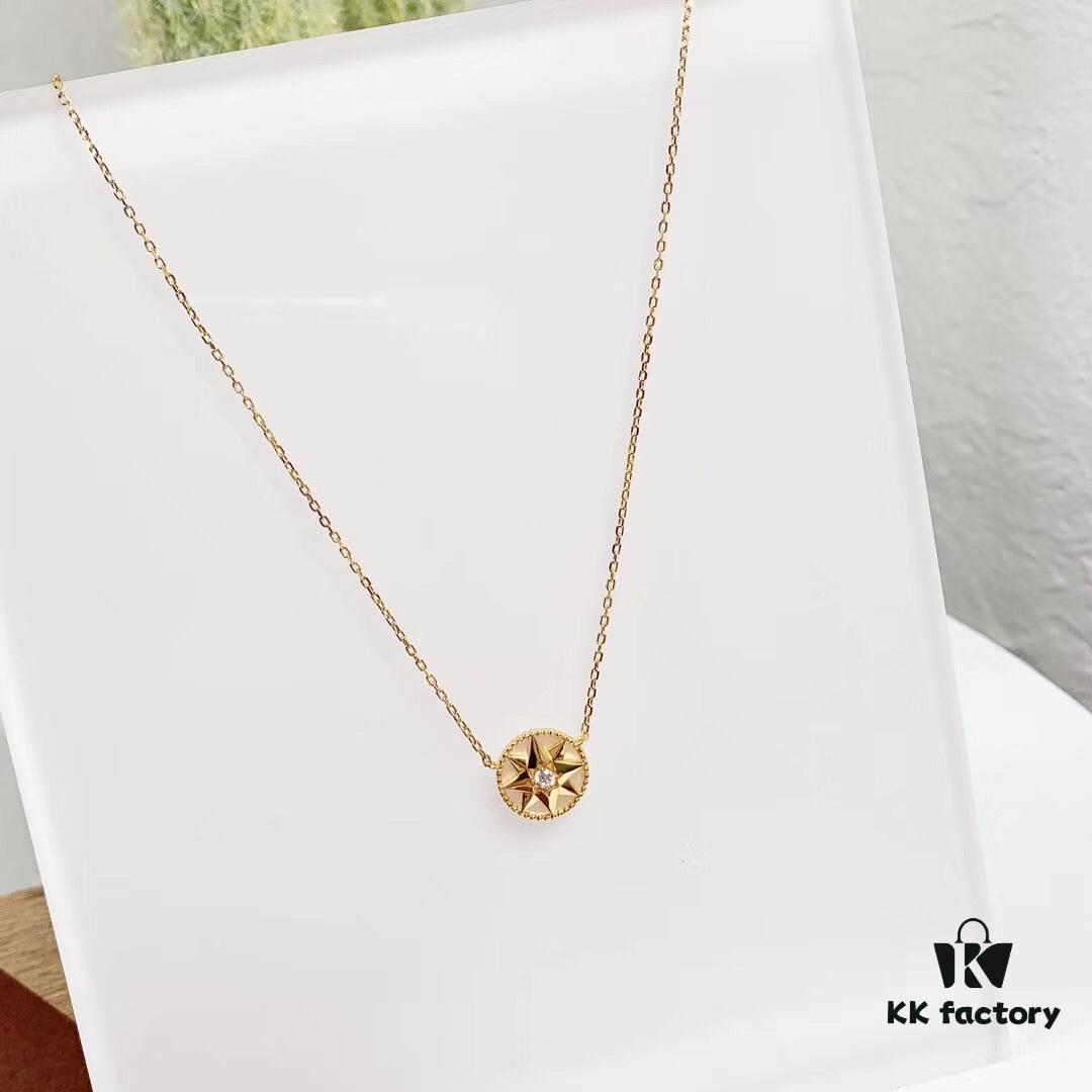 Dior Limited Edition Compass Necklace (Mother-of-Pearl Stone, Pearl White) (Sterling Silver with Gold Plating)