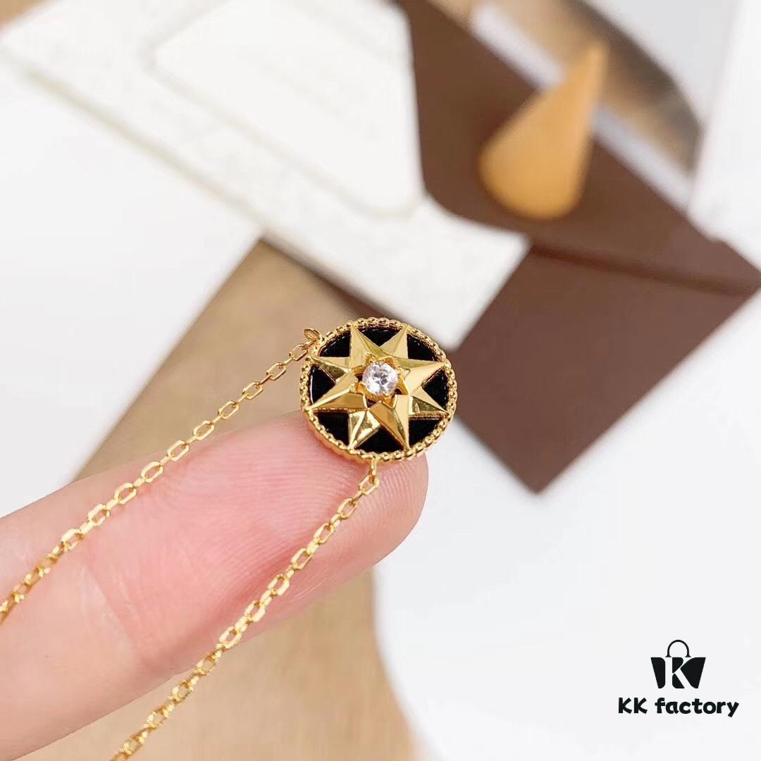 Dior Limited Edition Compass Necklace (Onyx) (Sterling Silver with Gold Plating)