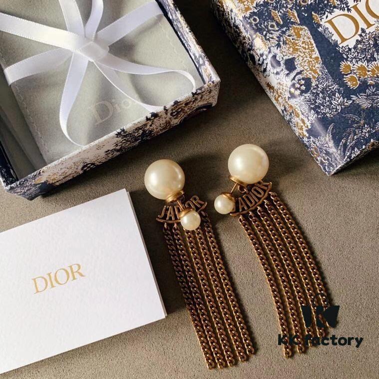 Dior Vintage Distressed Tassel Pearl Earrings