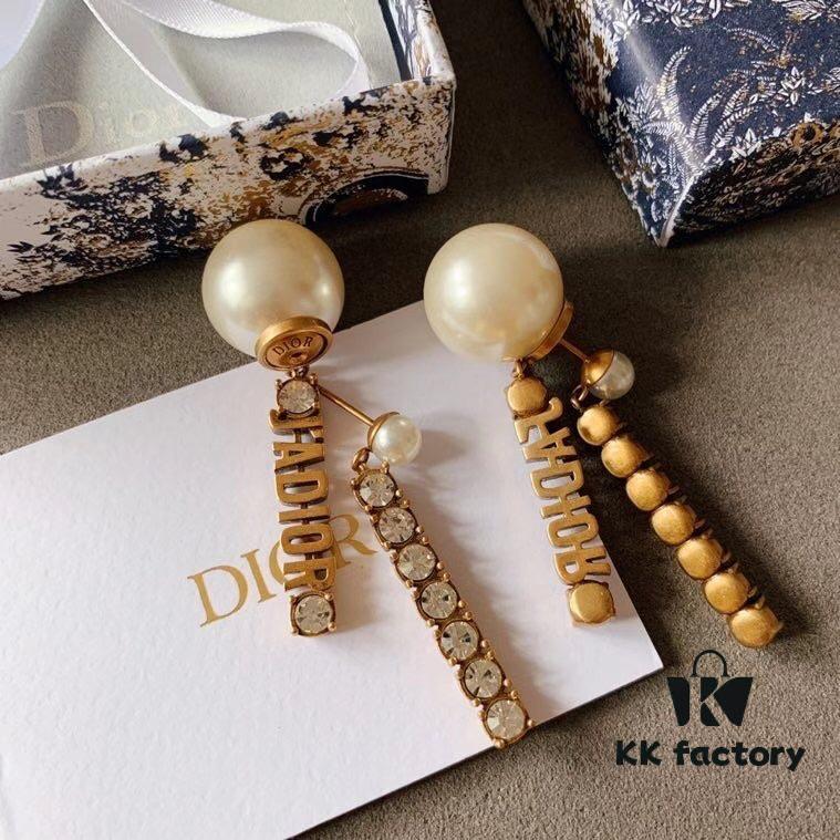 Dior Vintage Double Plate Pearl and Rhinestone Earrings