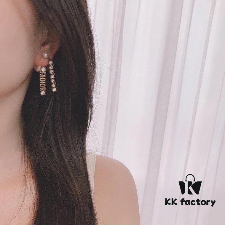 Dior Vintage Double Plate Pearl and Rhinestone Earrings