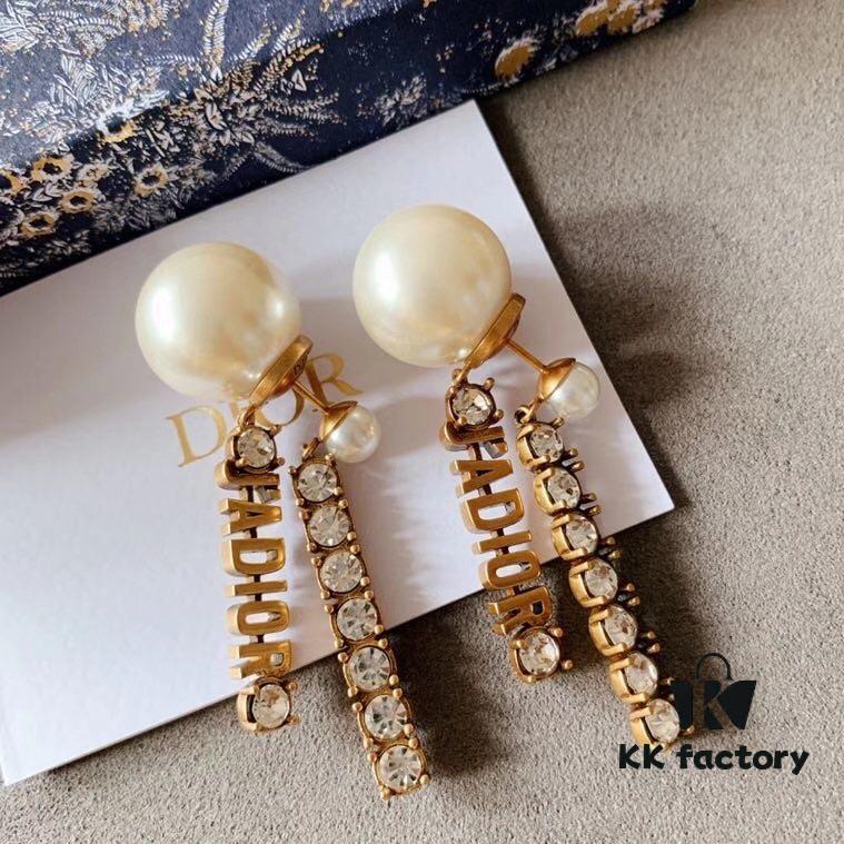 Dior Vintage Double Plate Pearl and Rhinestone Earrings