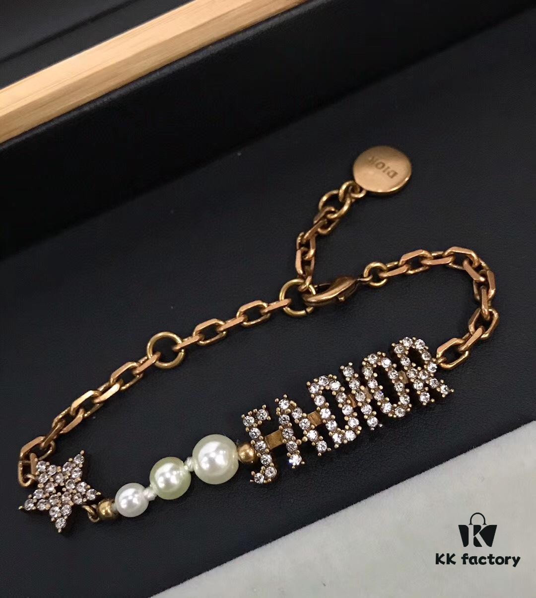 Jadior Letter Bracelet with Full Diamond Design, Pearl and Metal Accents, Adjustable Length for All Wrist Sizes