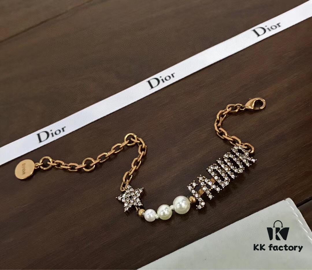 Jadior Letter Bracelet with Full Diamond Design, Pearl and Metal Accents, Adjustable Length for All Wrist Sizes