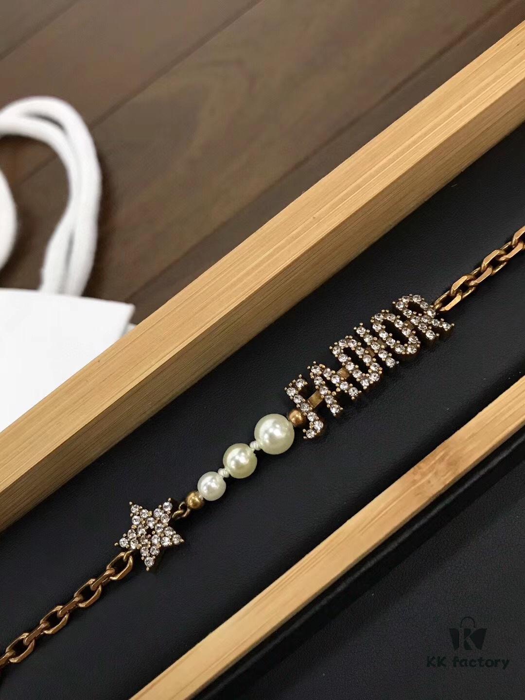 Jadior Letter Bracelet with Full Diamond Design, Pearl and Metal Accents, Adjustable Length for All Wrist Sizes