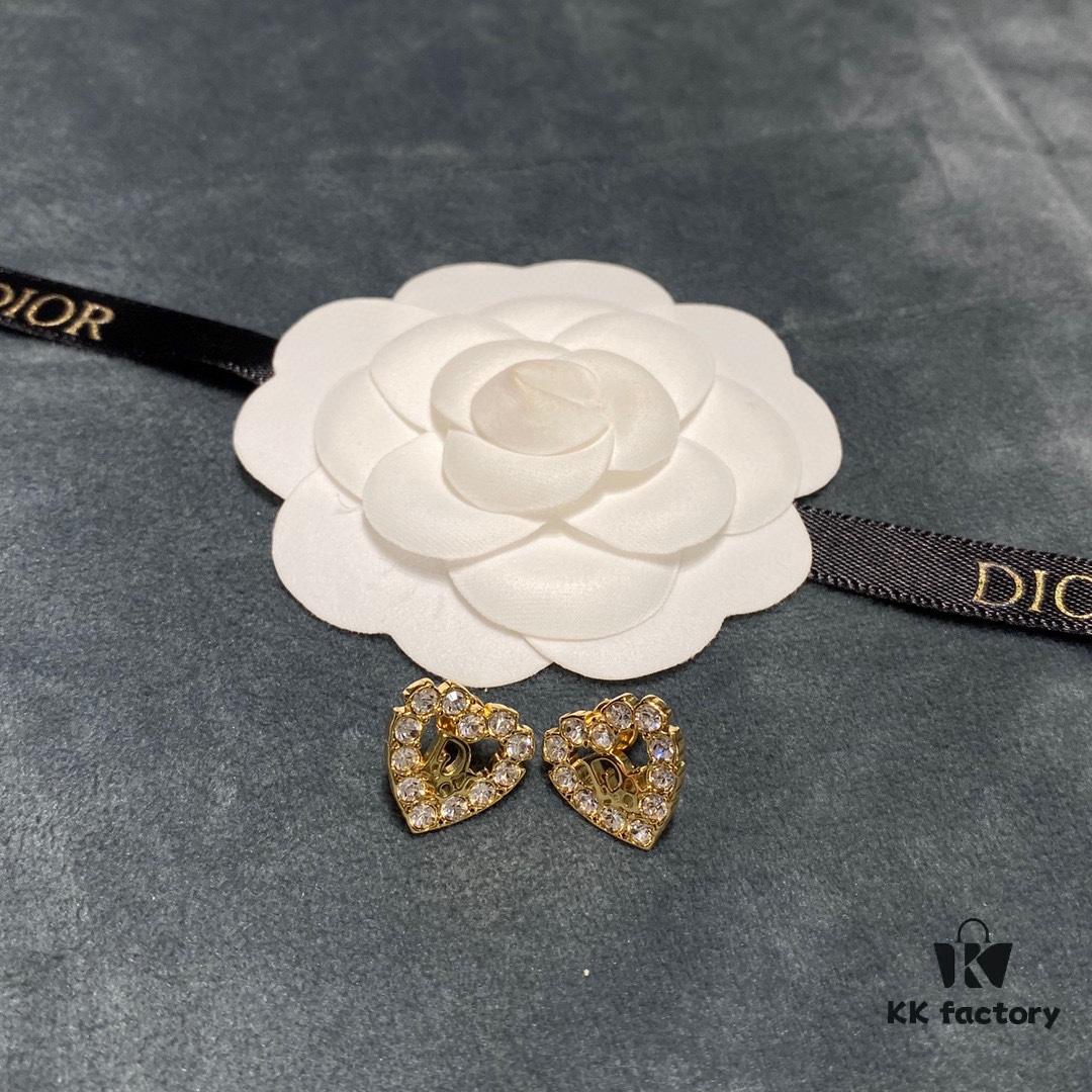 Dior Heart-Shaped Rhinestone Stud Earrings